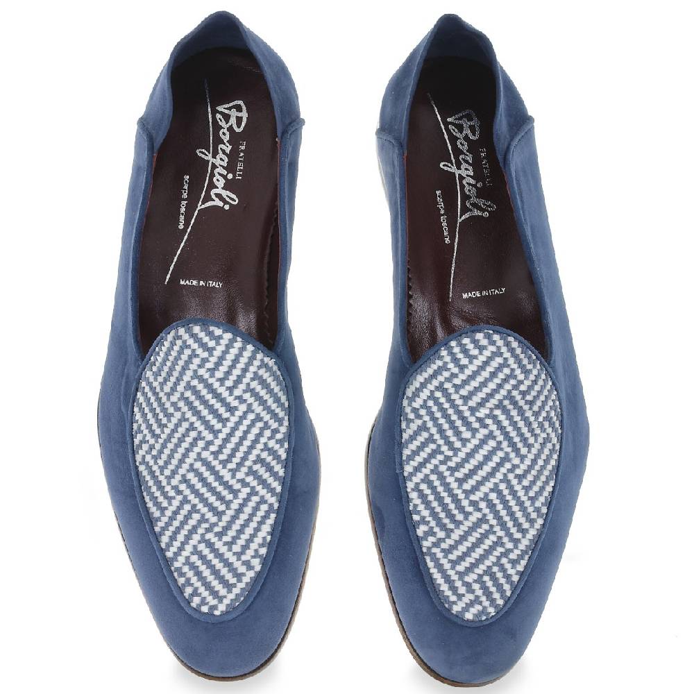 Lartigiano Del Cuoio Mocassino in camoscio azzurro e tessuto intrecciato fatto a mano In Linea