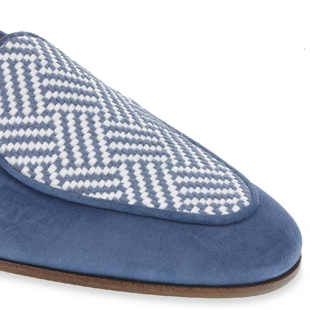 Lartigiano Del Cuoio Mocassino in camoscio azzurro e tessuto intrecciato fatto a mano In Linea
