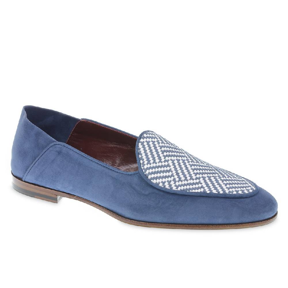 Lartigiano Del Cuoio Mocassino in camoscio azzurro e tessuto intrecciato fatto a mano In Linea