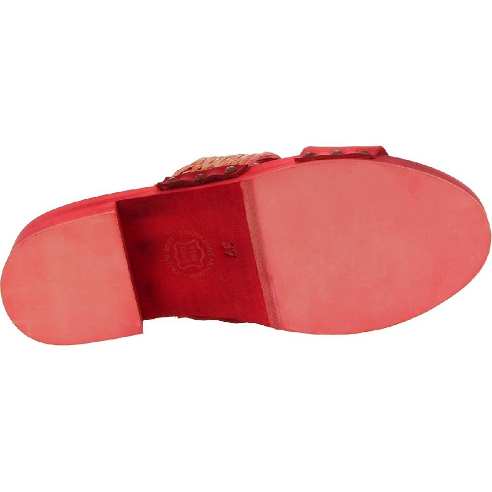Lartigiano Del Cuoio Sabot da donna rosso in legno artigianali con fascia in rafia e pelle Sconto