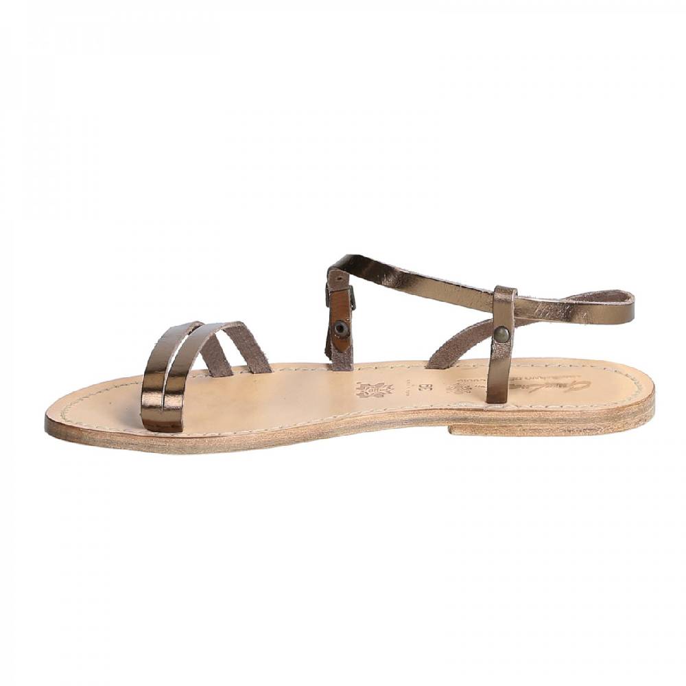 Lartigiano Del Cuoio Sandali schiava bassi da donna in pelle laminata bronzo Sconto