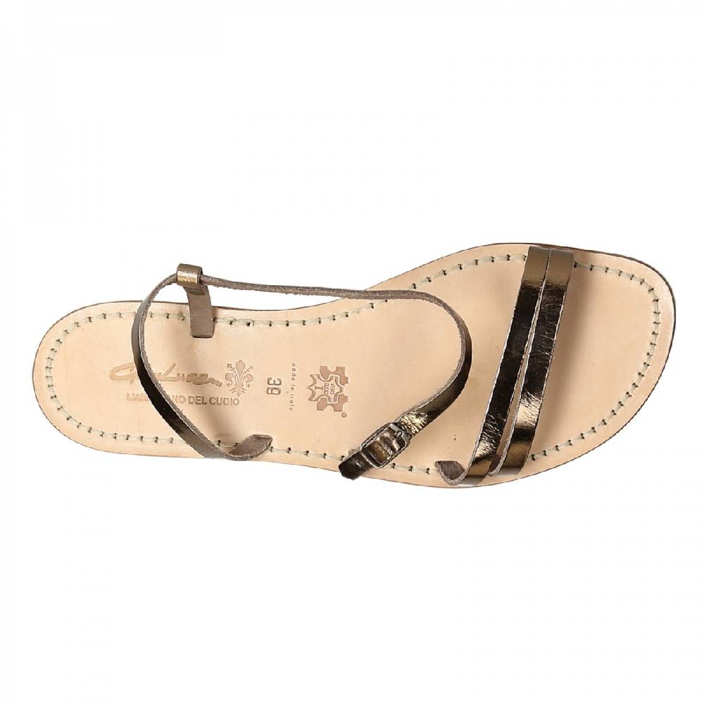 Lartigiano Del Cuoio Sandali schiava bassi da donna in pelle laminata bronzo Sconto