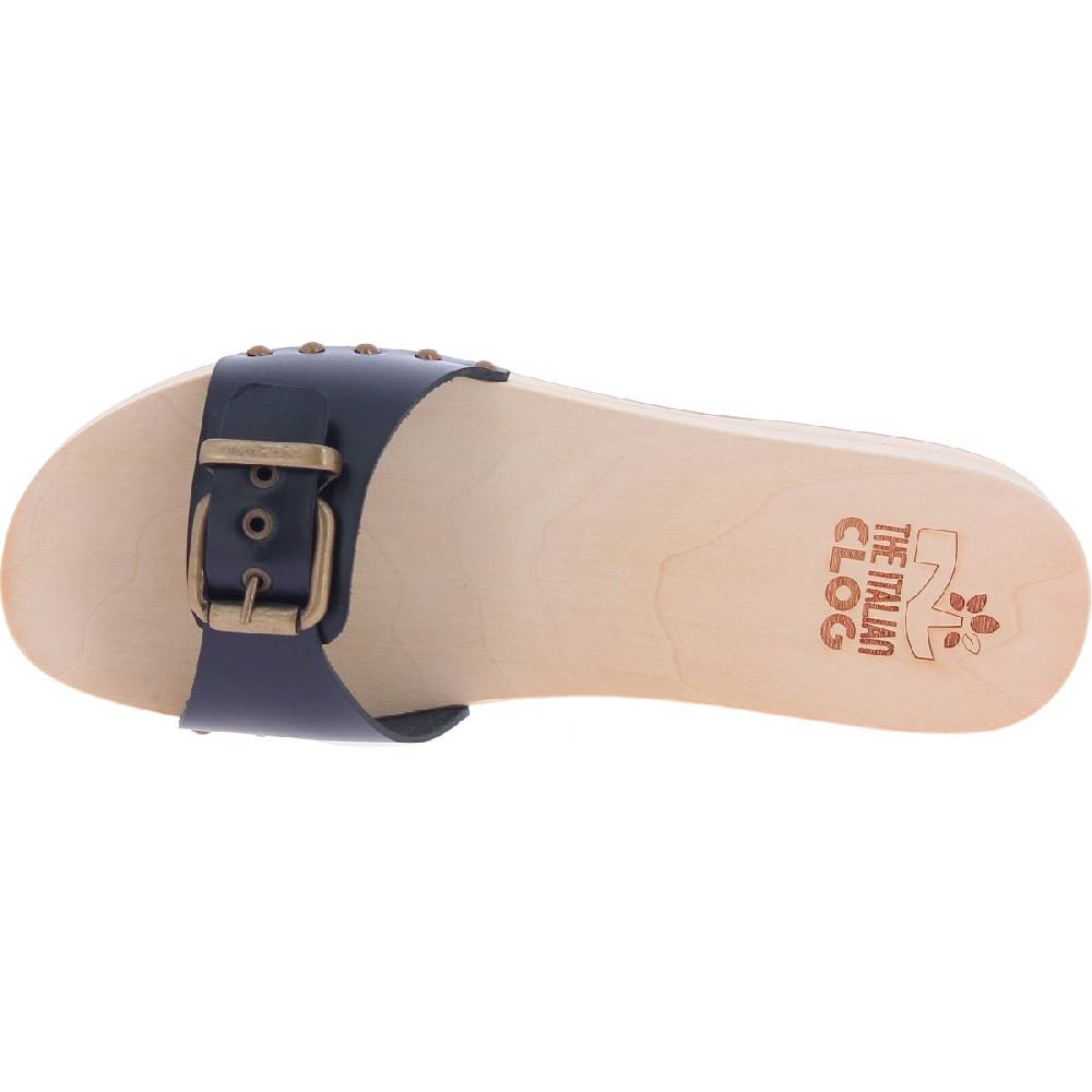 Lartigiano Del Cuoio Zoccoli di legno artigianali da donna con fascia regolabile in pelle nera Outlet