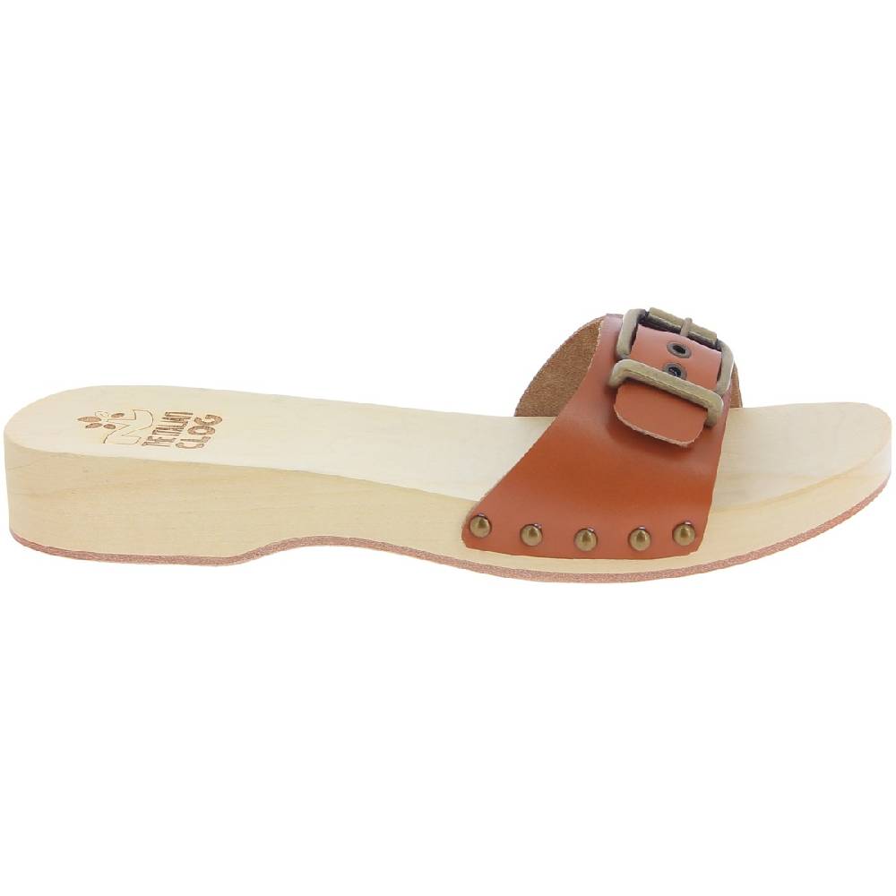 Lartigiano Del Cuoio Zoccoli in legno donna con fascia regolabile in pelle color cuoio Offerte