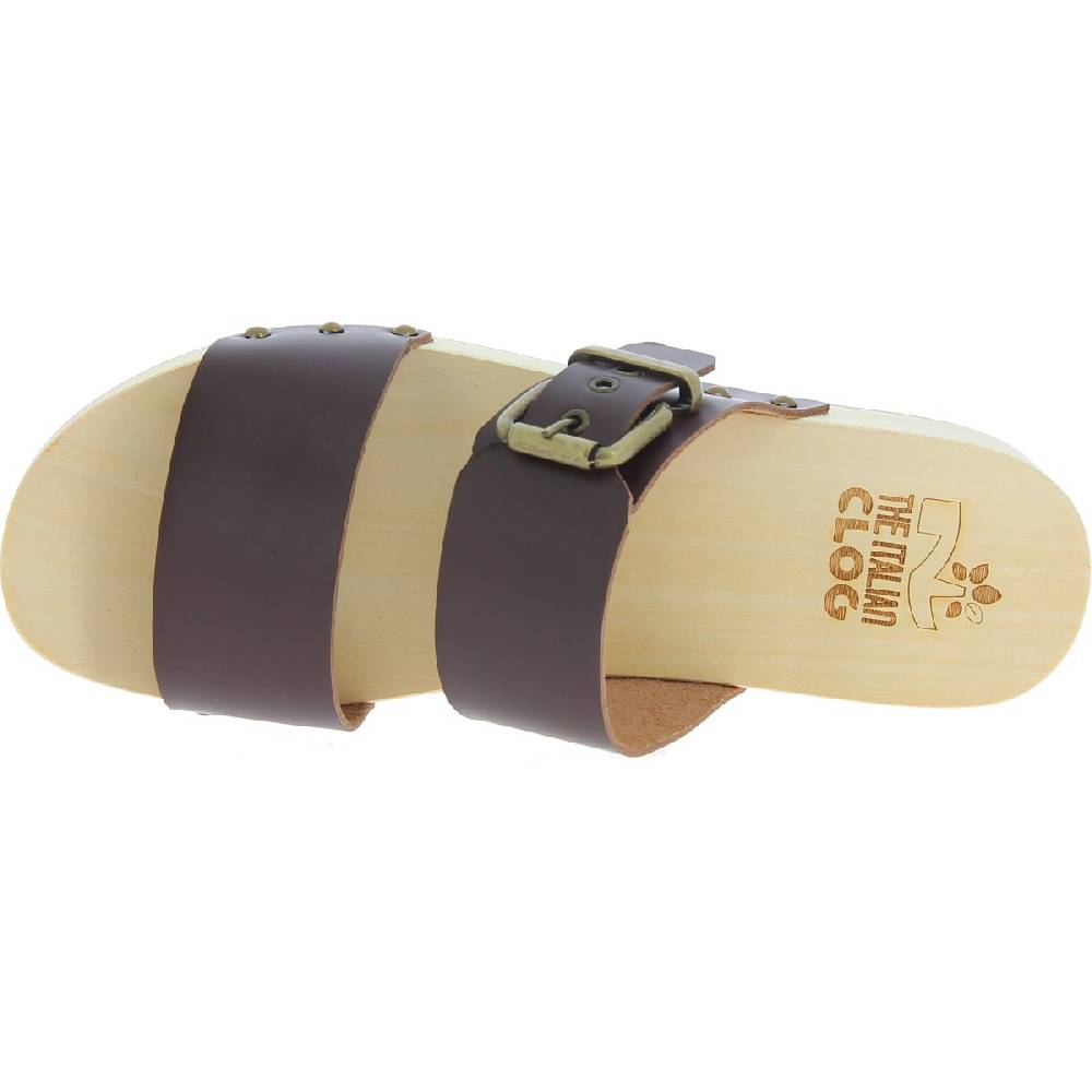 Lartigiano Del Cuoio Zoccoli da uomo con doppia fascia regolabile in pelle marrone scuro Italy