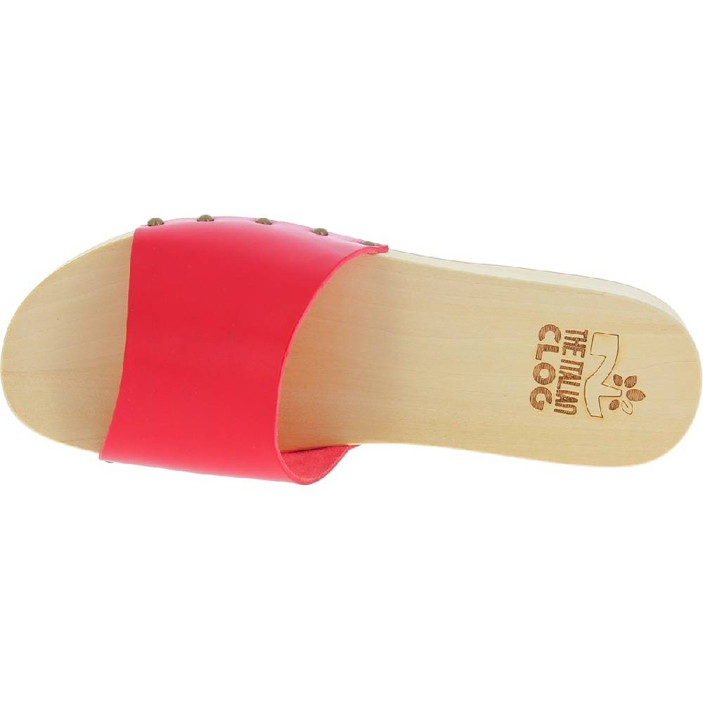 Lartigiano Del Cuoio Zoccoli di legno uomo con fascia larga in pelle rossa artigianali In Linea