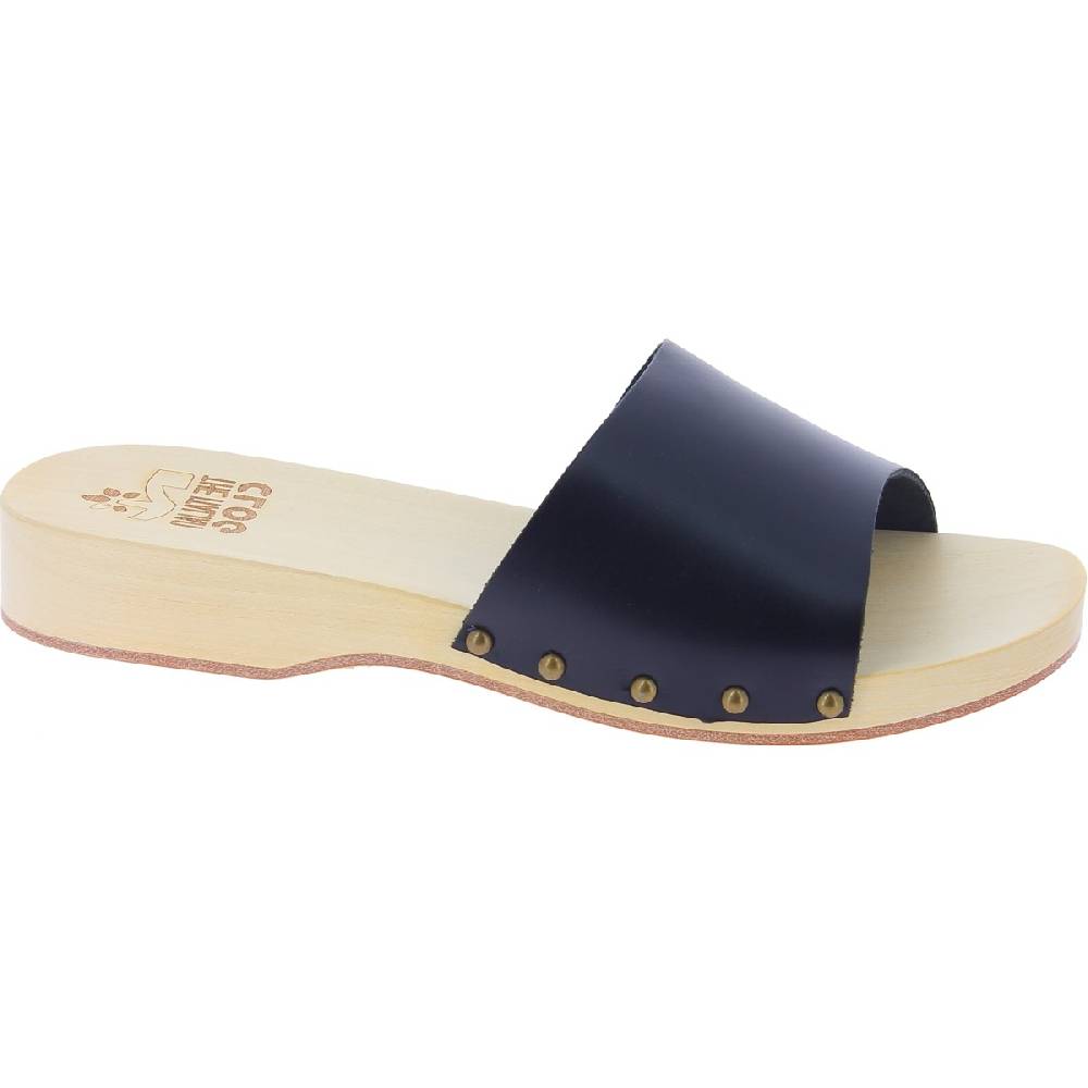 Lartigiano Del Cuoio Zoccoli di legno uomo con fascia larga in pelle nera artigianali Promozione