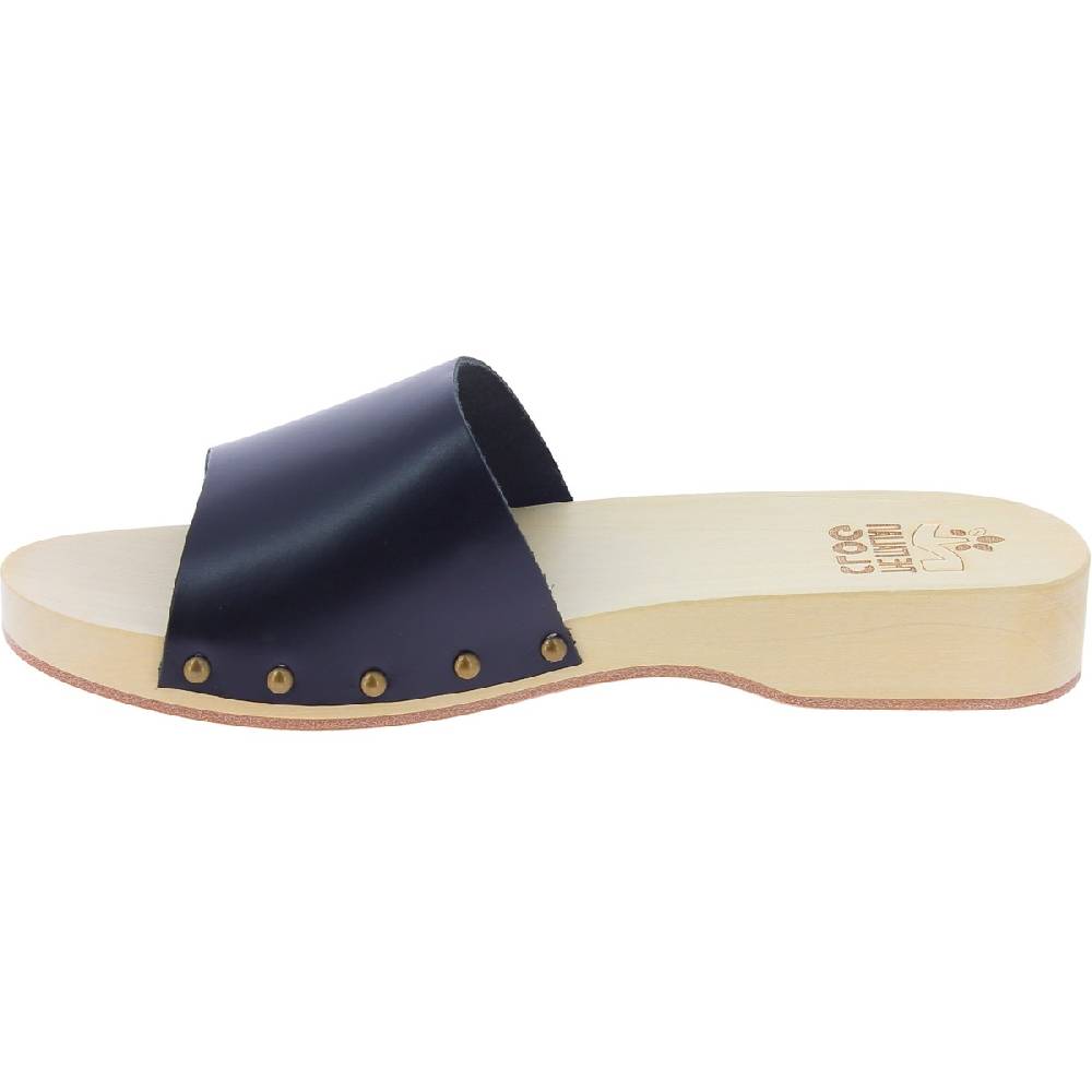 Lartigiano Del Cuoio Zoccoli di legno uomo con fascia larga in pelle nera artigianali Promozione