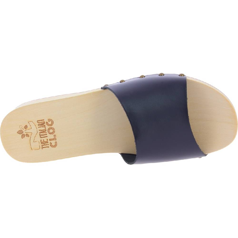 Lartigiano Del Cuoio Zoccoli di legno uomo con fascia larga in pelle nera artigianali Promozione