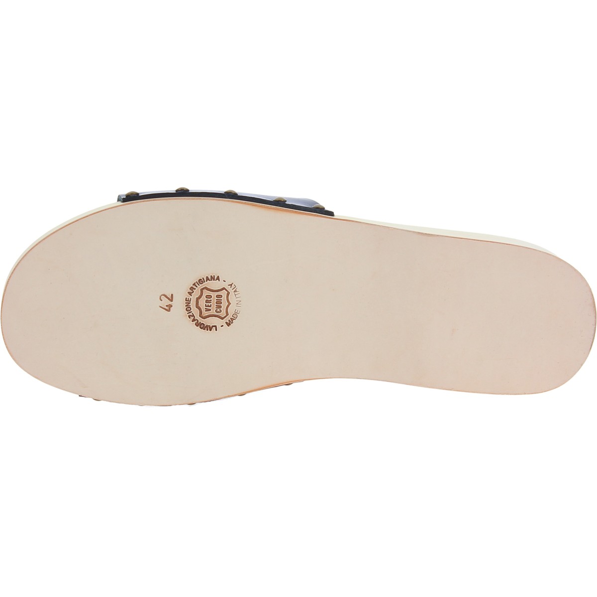 Lartigiano Del Cuoio Zoccoli di legno uomo con fascia larga in pelle nera artigianali Promozione