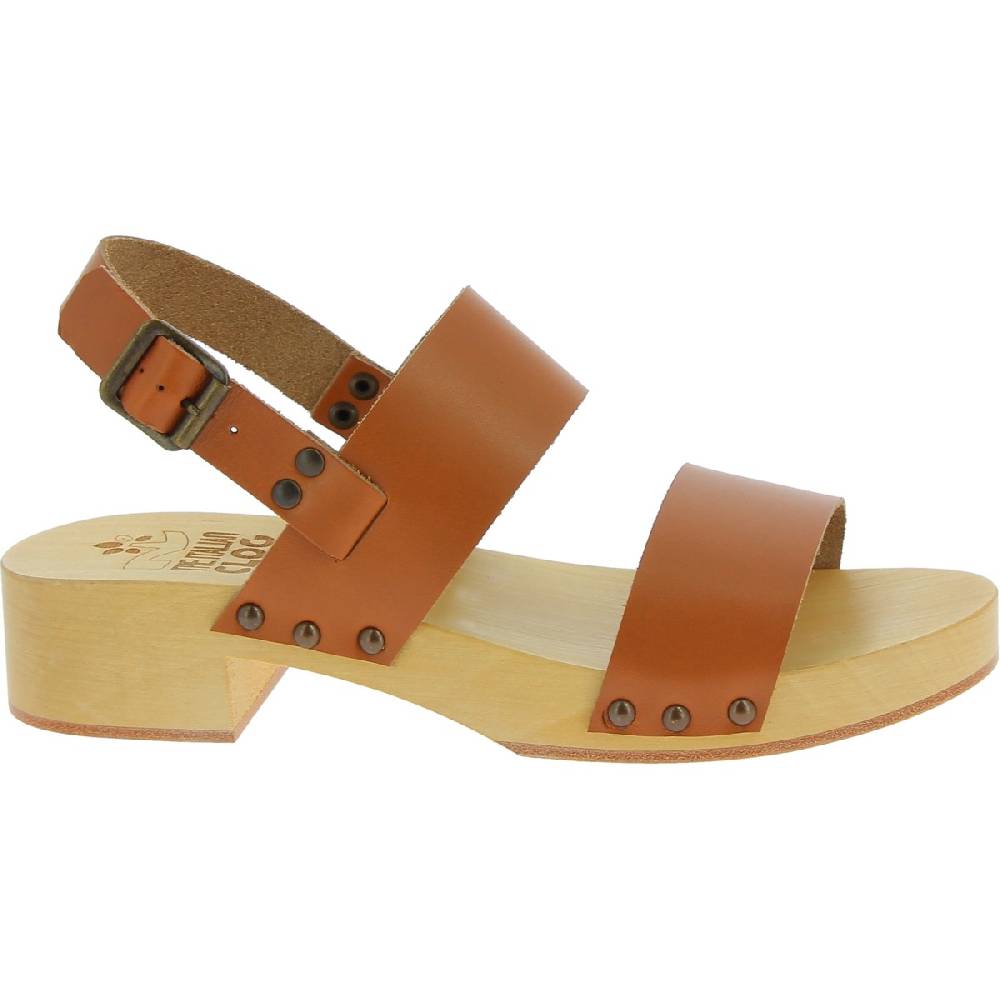 Lartigiano Del Cuoio Zoccoli in legno donna con fasce in pelle beige Promozione Limitata