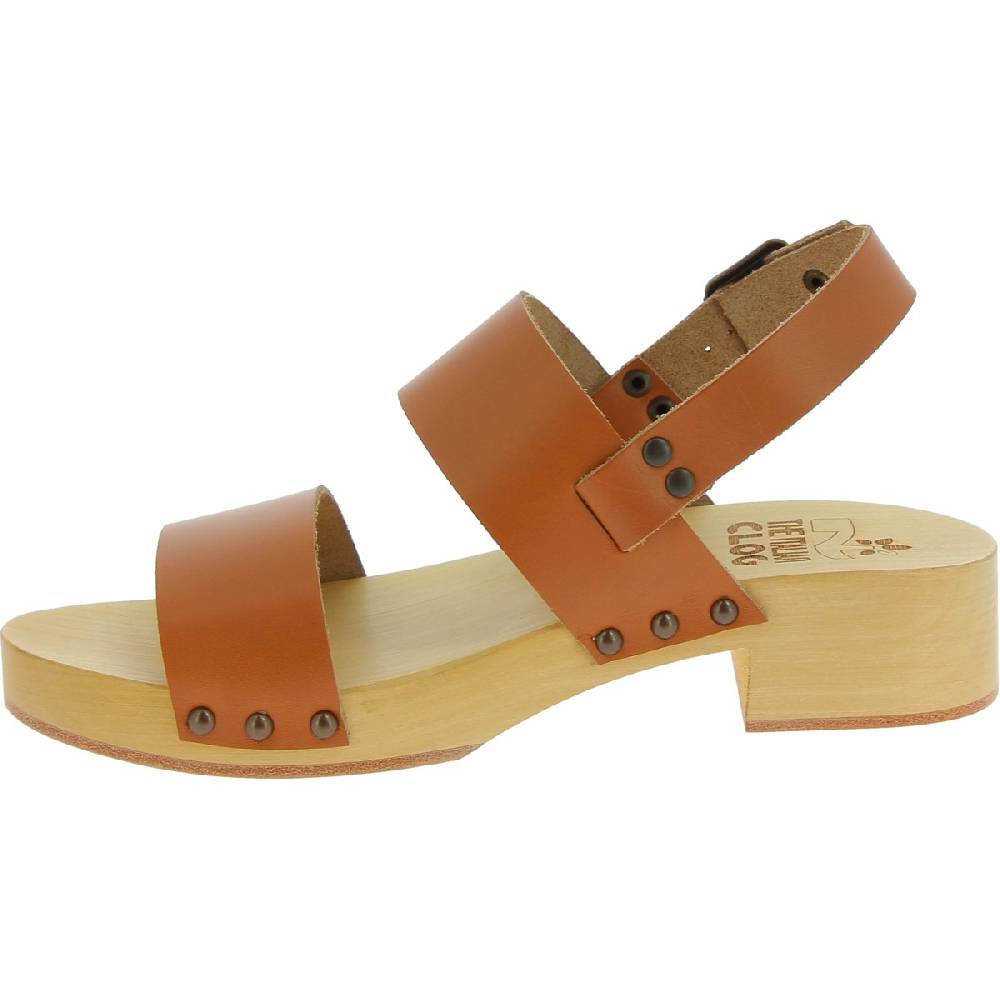 Lartigiano Del Cuoio Zoccoli in legno donna con fasce in pelle beige Promozione Limitata