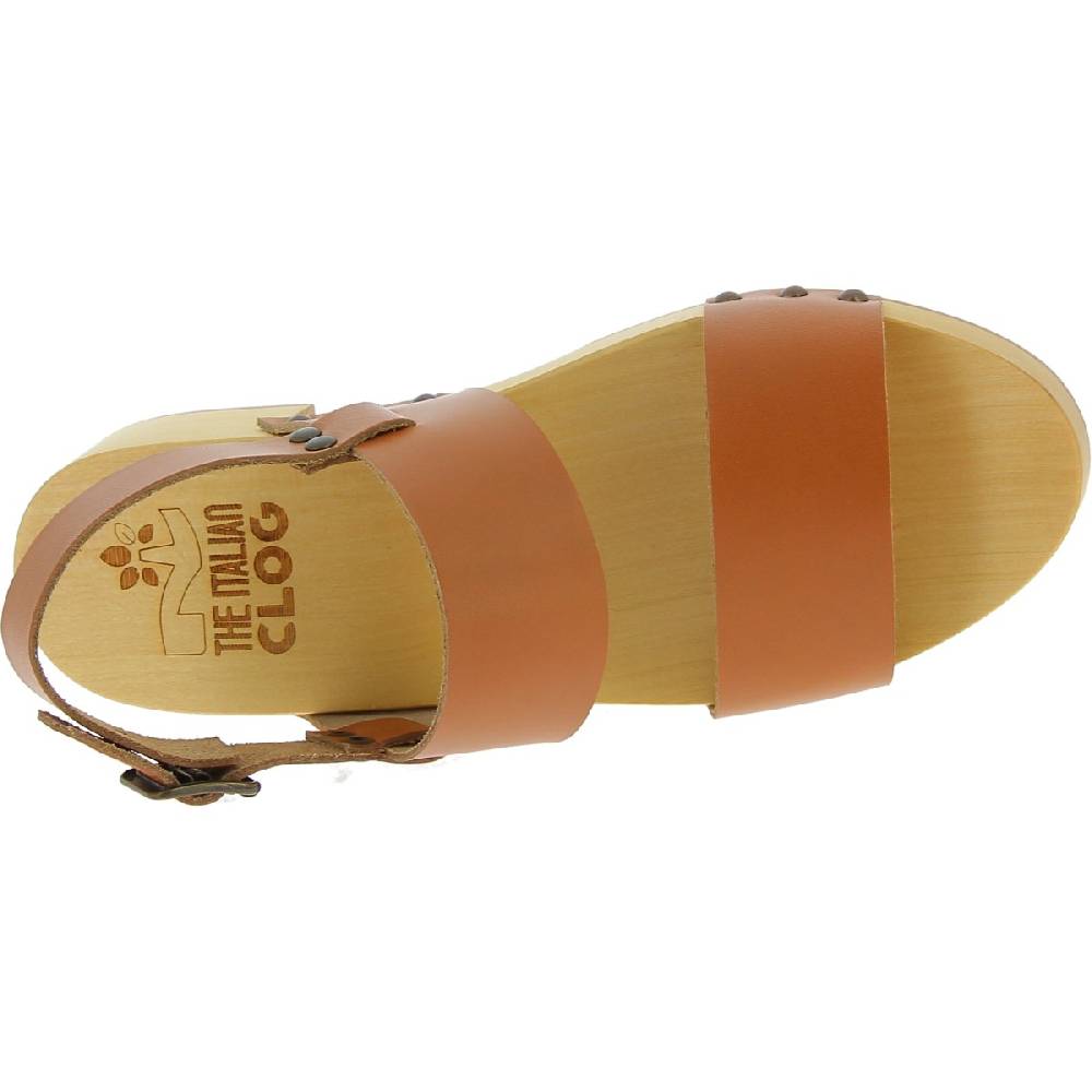 Lartigiano Del Cuoio Zoccoli in legno donna con fasce in pelle beige Promozione Limitata