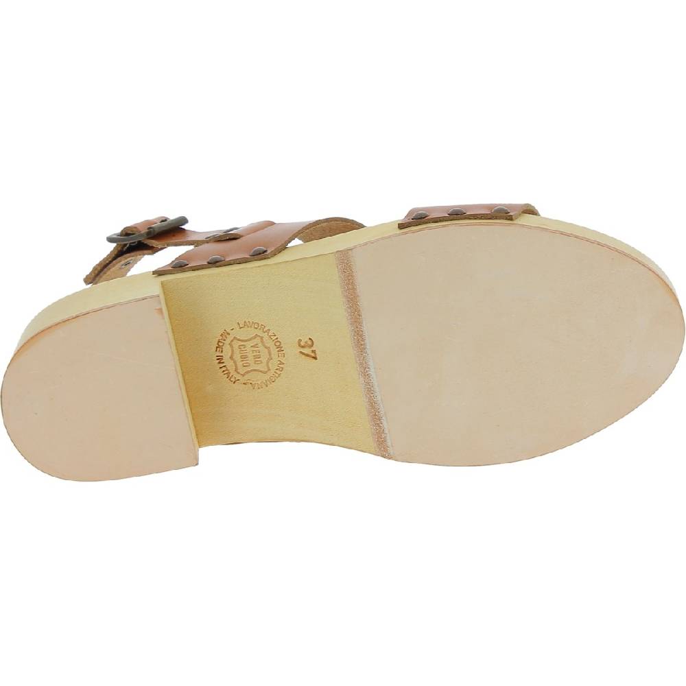 Lartigiano Del Cuoio Zoccoli in legno donna con fasce in pelle beige Promozione Limitata
