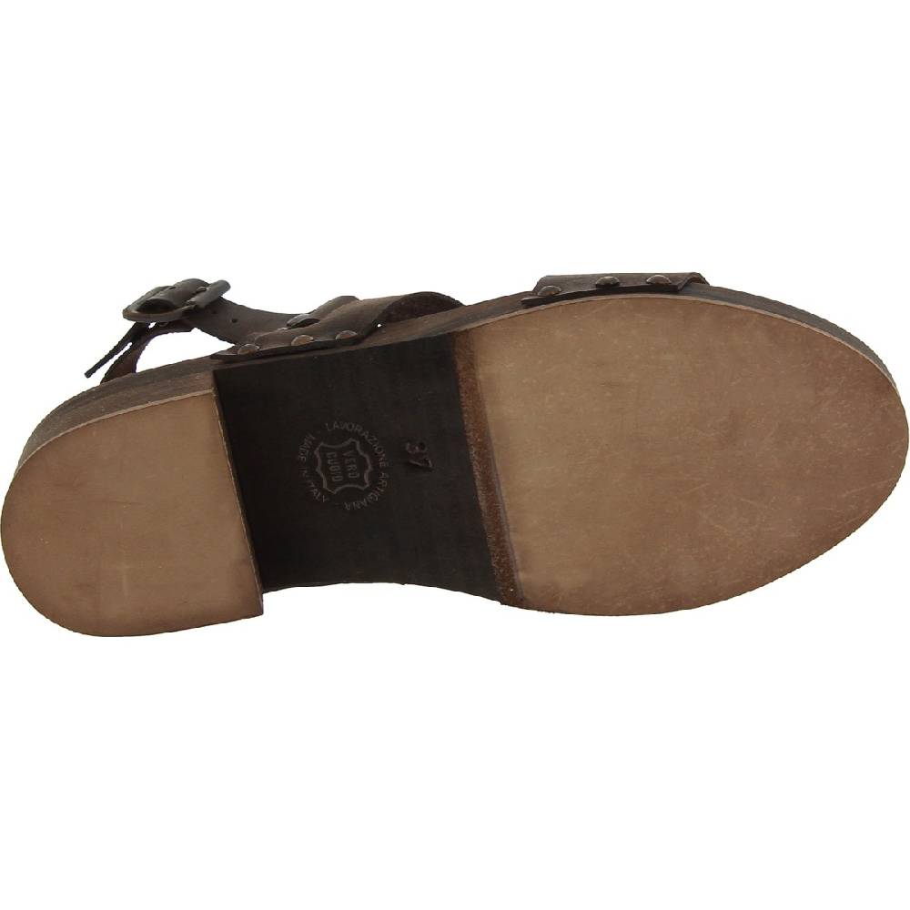 Lartigiano Del Cuoio Zoccoli in legno marrone scuro artigianali con fascia in pelle Convenienza