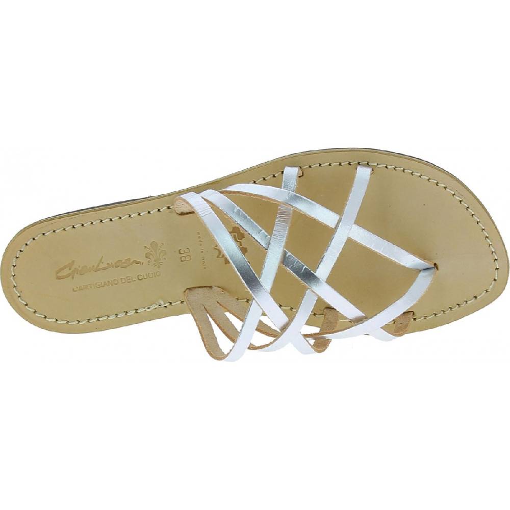 Lartigiano Del Cuoio Ciabatte infradito donna fatti a mano in pelle intrecciata color argento Novità