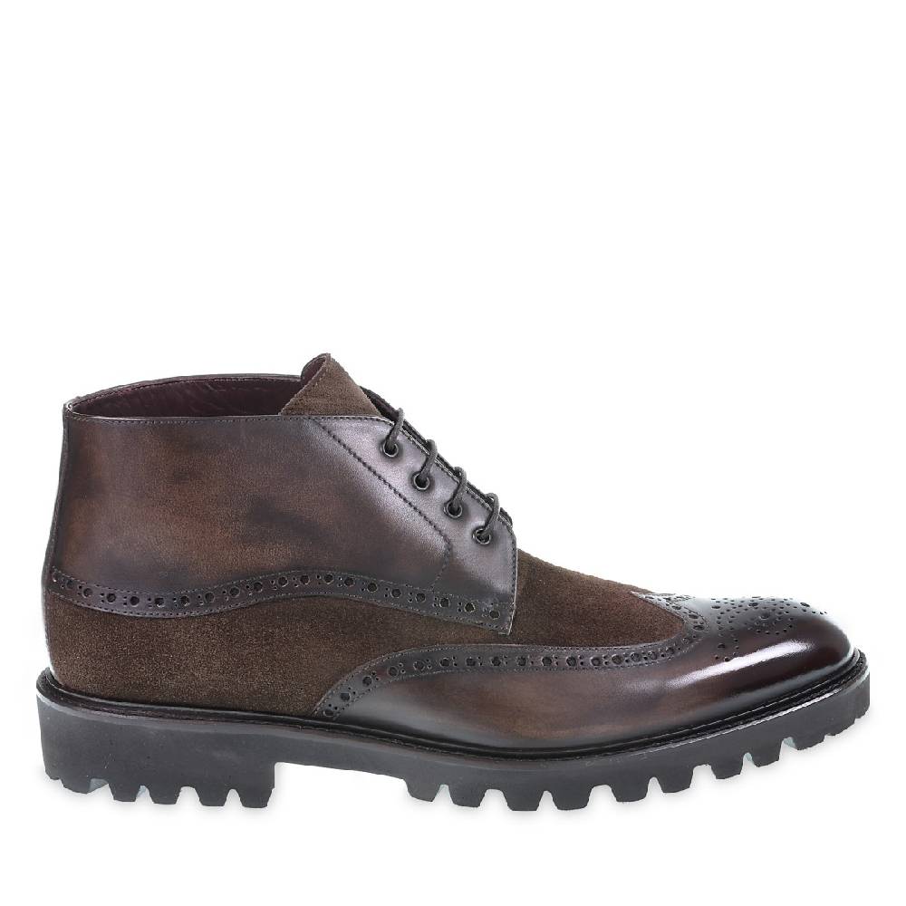 Lartigiano Del Cuoio Stivaletti brogue in pelle e camoscio marrone - Fratelli Borgioli Offerte