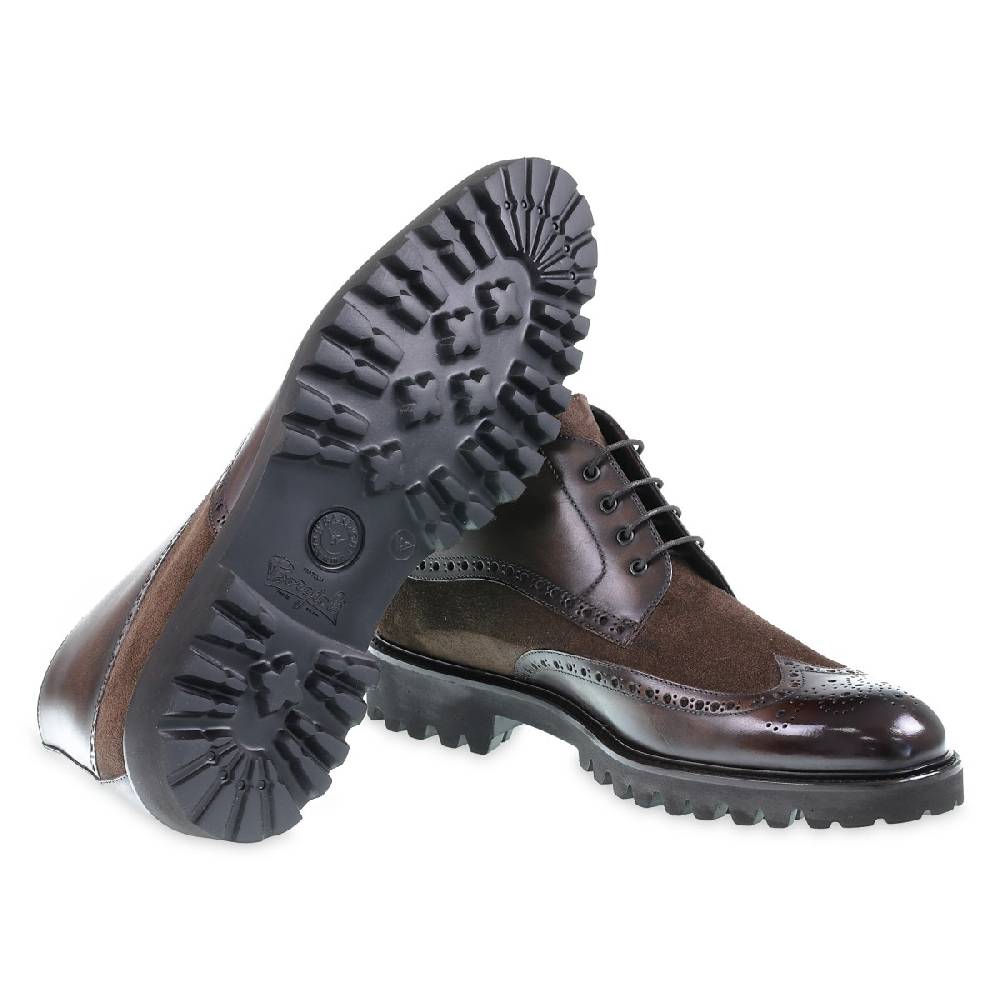 Lartigiano Del Cuoio Stivaletti brogue in pelle e camoscio marrone - Fratelli Borgioli Offerte