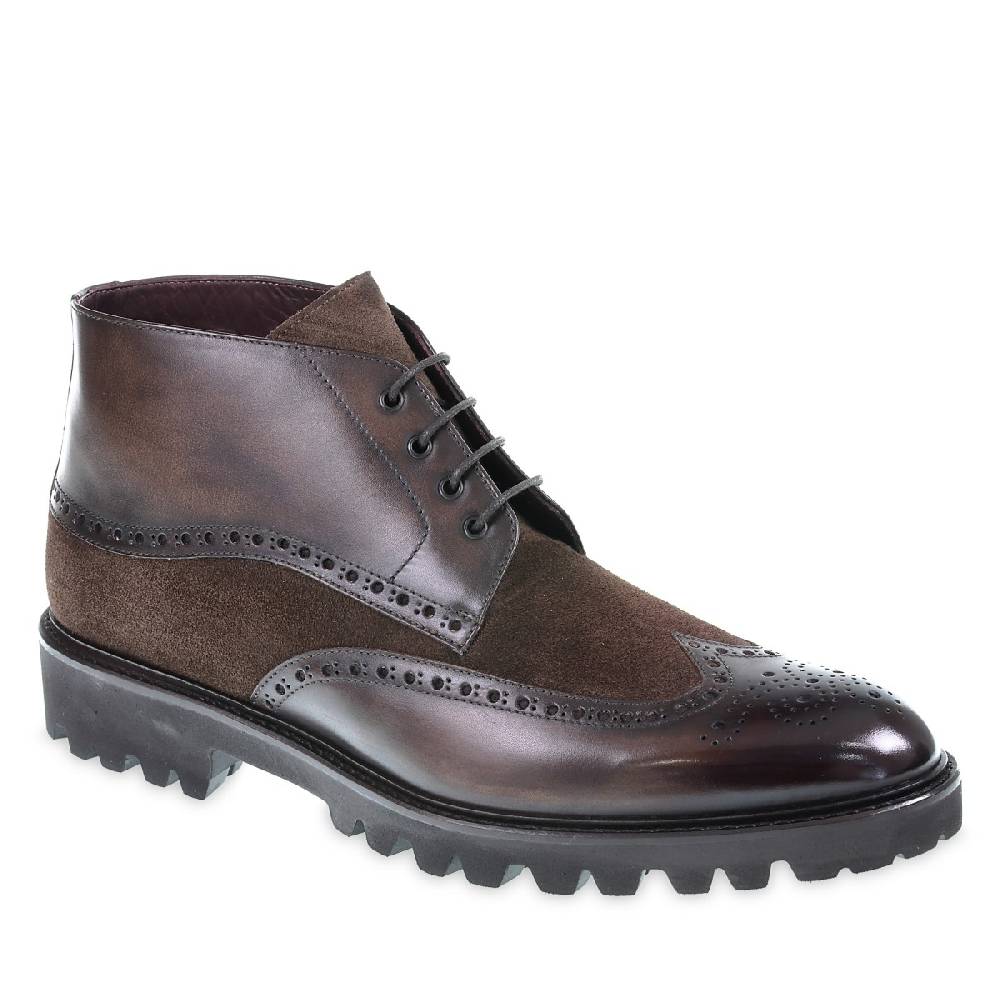 Lartigiano Del Cuoio Stivaletti brogue in pelle e camoscio marrone - Fratelli Borgioli Offerte