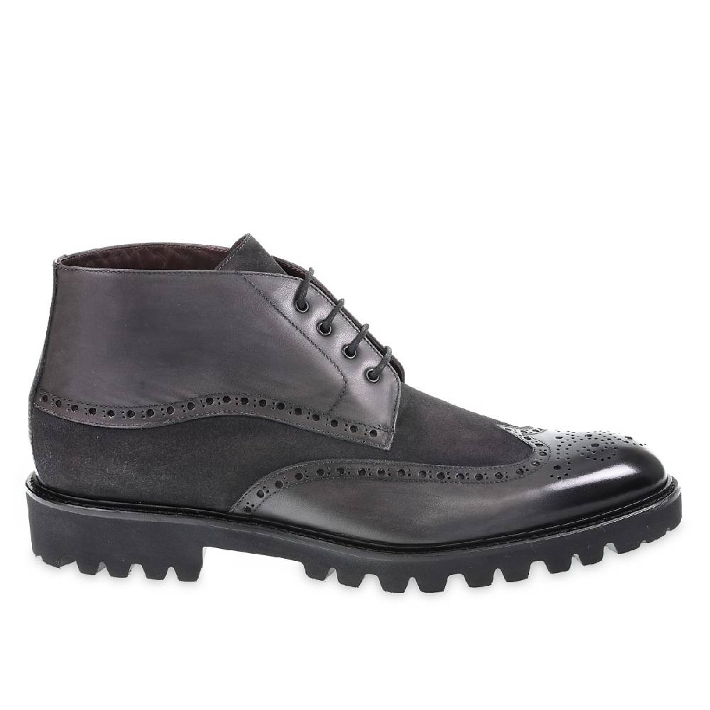 Lartigiano Del Cuoio Stivaletto con le bucature in stile country in pelle e camoscio grigio scuro - Fratelli Borgioli Saldi Di Fabbrica