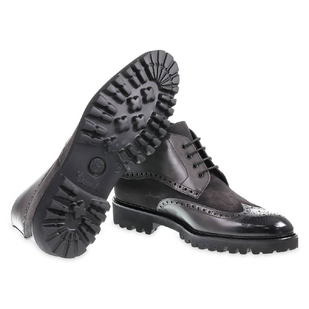 Lartigiano Del Cuoio Stivaletto con le bucature in stile country in pelle e camoscio grigio scuro - Fratelli Borgioli Saldi Di Fabbrica