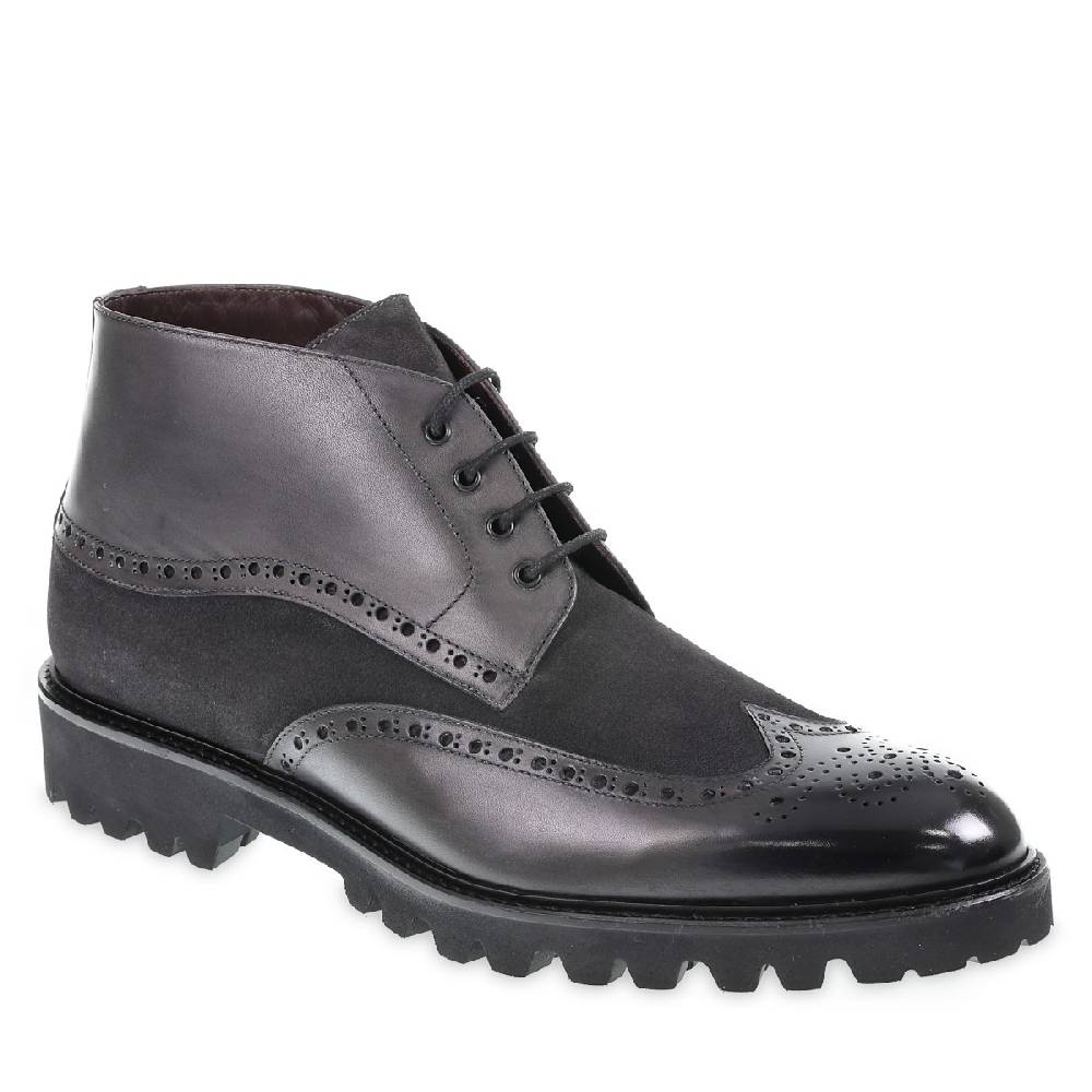 Lartigiano Del Cuoio Stivaletto con le bucature in stile country in pelle e camoscio grigio scuro - Fratelli Borgioli Saldi Di Fabbrica
