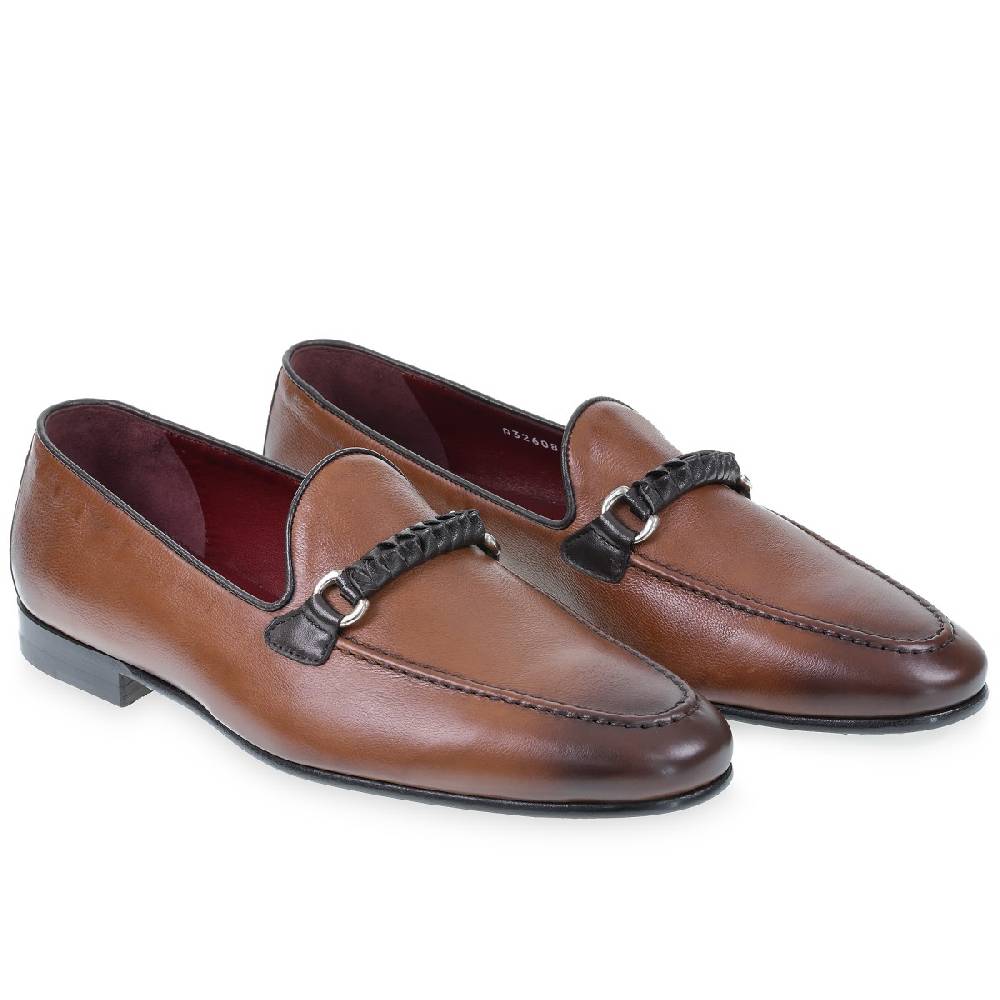Lartigiano Del Cuoio Mocassino da uomo in pelle marrone con passante intrecciato Vendite Flash