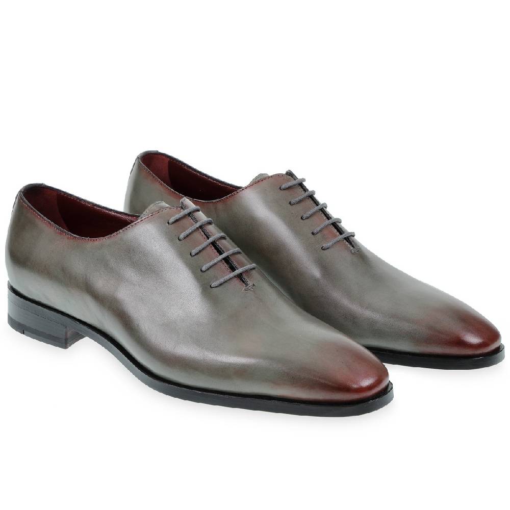 Lartigiano Del Cuoio Scarpe Oxford da uomo in pelle grigia tinta a mano con sfumature bordò 2025