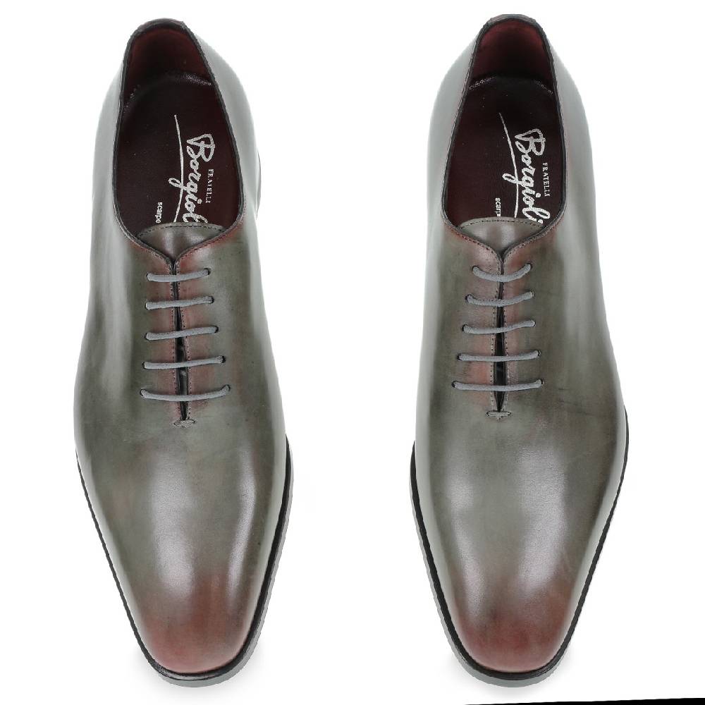 Lartigiano Del Cuoio Scarpe Oxford da uomo in pelle grigia tinta a mano con sfumature bordò 2025