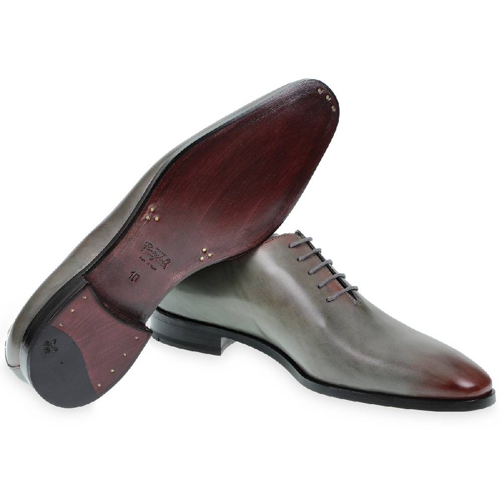 Lartigiano Del Cuoio Scarpe Oxford da uomo in pelle grigia tinta a mano con sfumature bordò 2025