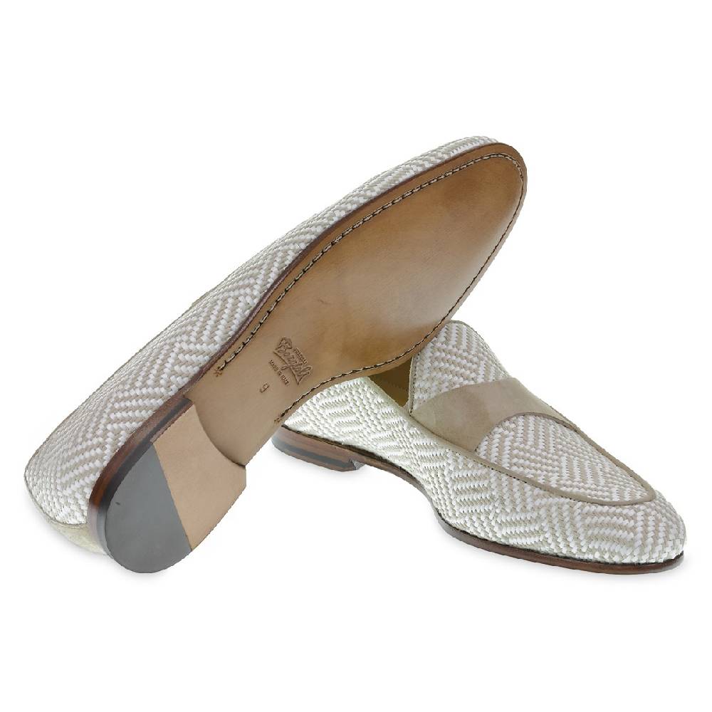 Lartigiano Del Cuoio Mocassino penny in camoscio e tessuto intrecciato bianco e beige Fino al 50% di sconto