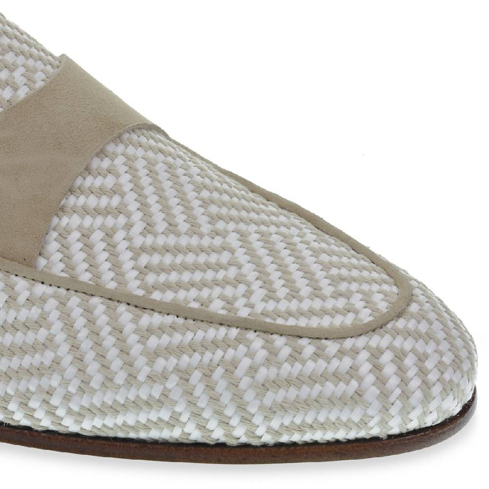 Lartigiano Del Cuoio Mocassino penny in camoscio e tessuto intrecciato bianco e beige Fino al 50% di sconto