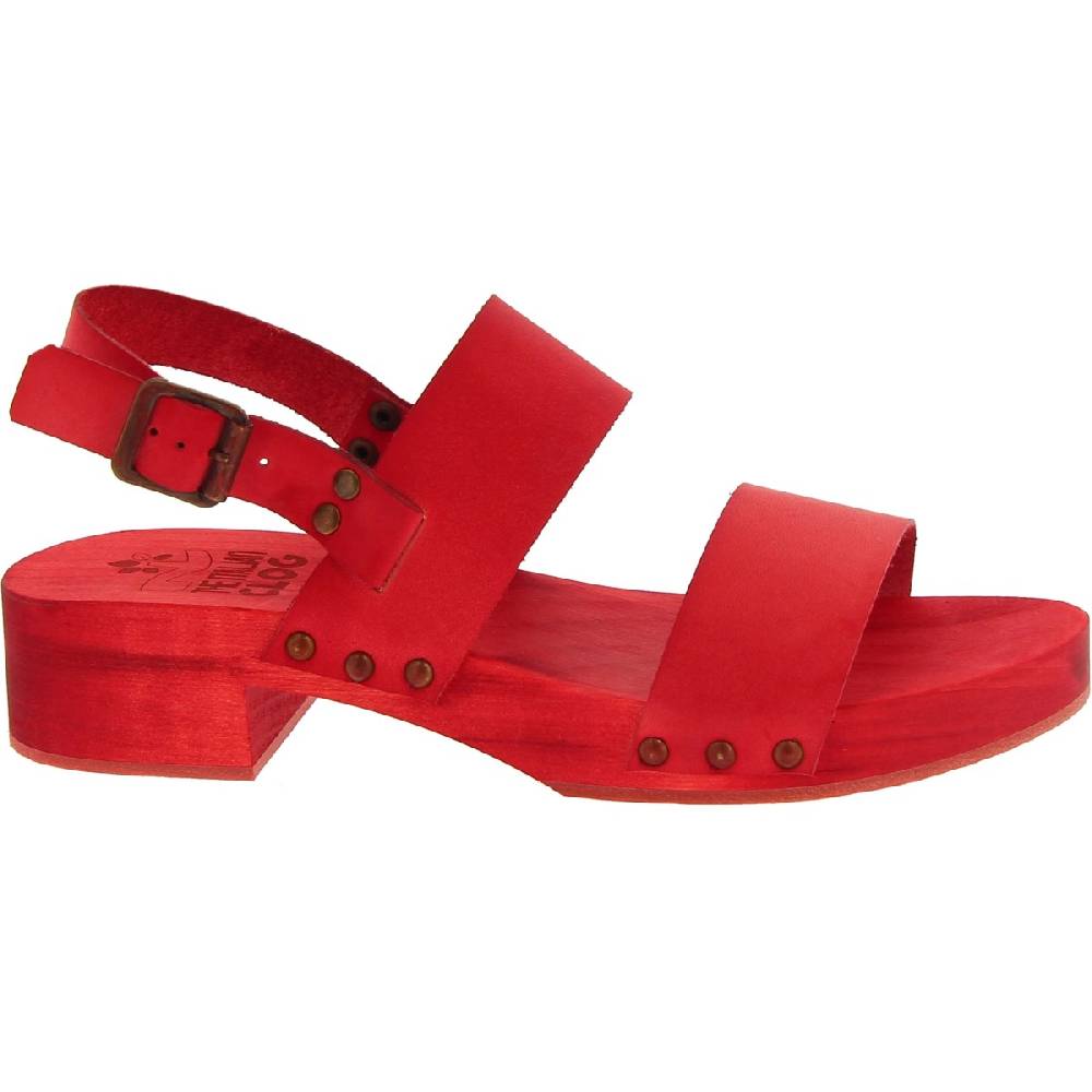 Lartigiano Del Cuoio Sabot donna rosso in legno artigianali con fascia in pelle Negozi Online