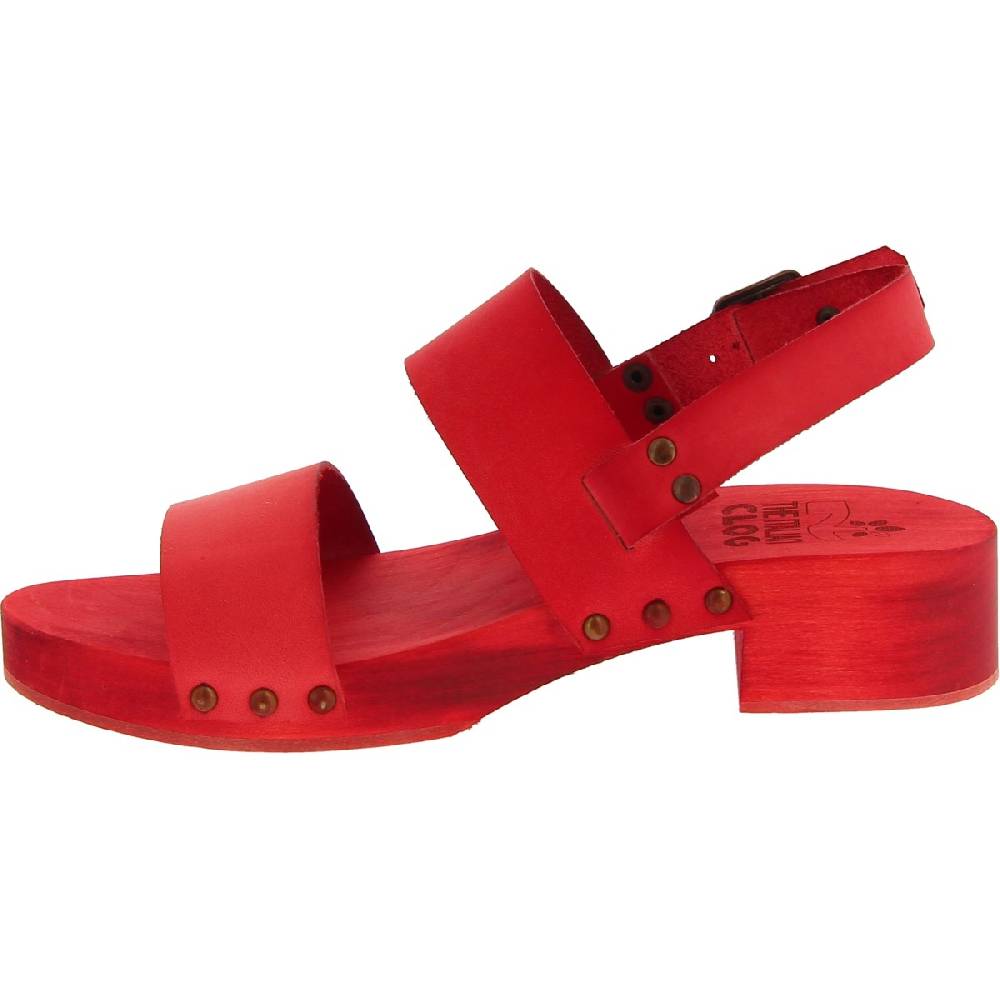 Lartigiano Del Cuoio Sabot donna rosso in legno artigianali con fascia in pelle Negozi Online