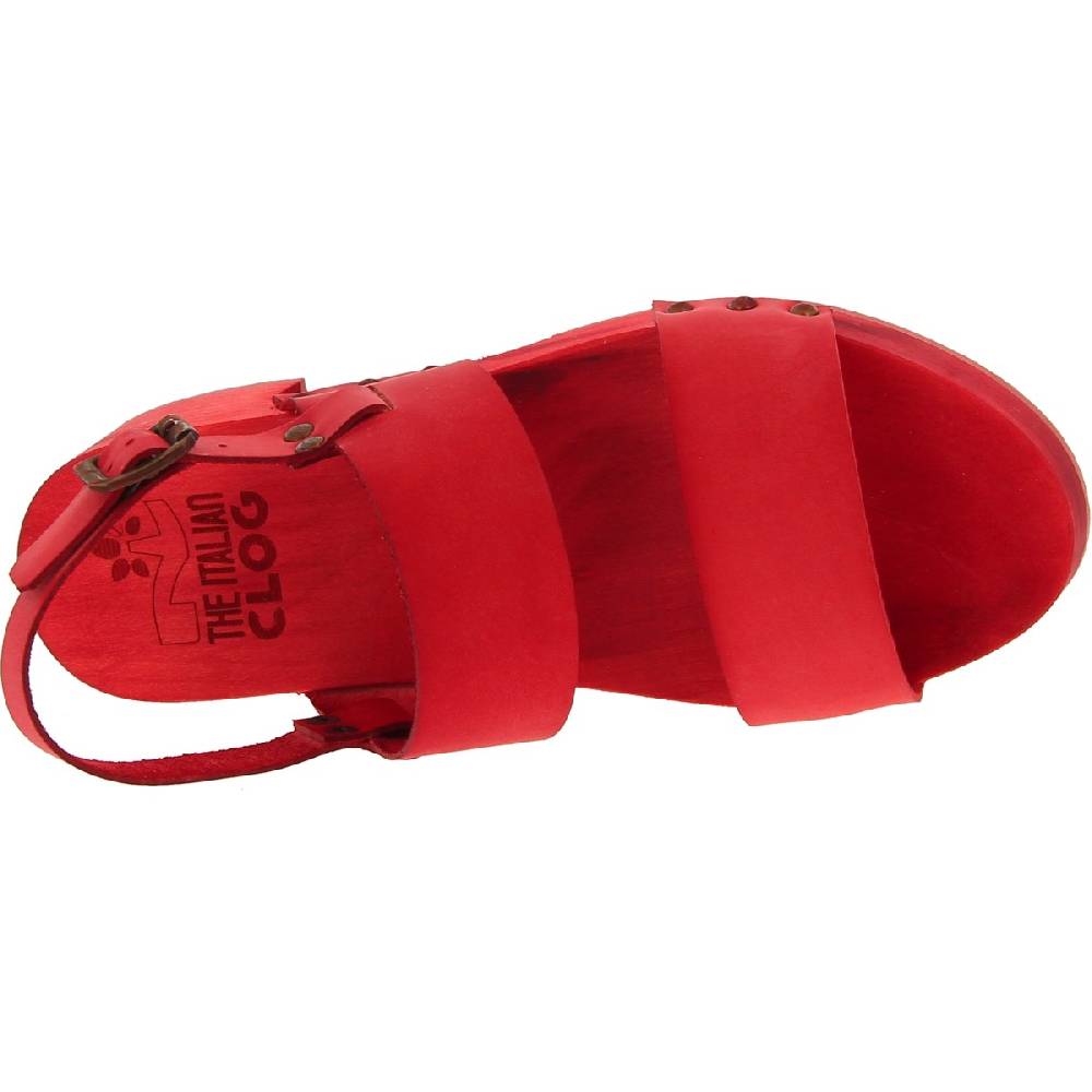 Lartigiano Del Cuoio Sabot donna rosso in legno artigianali con fascia in pelle Negozi Online
