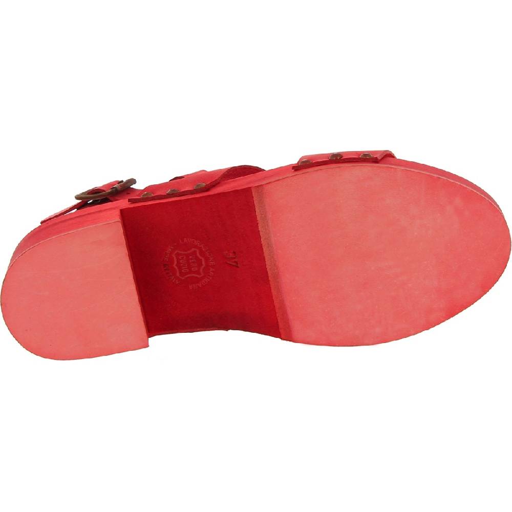Lartigiano Del Cuoio Sabot donna rosso in legno artigianali con fascia in pelle Negozi Online