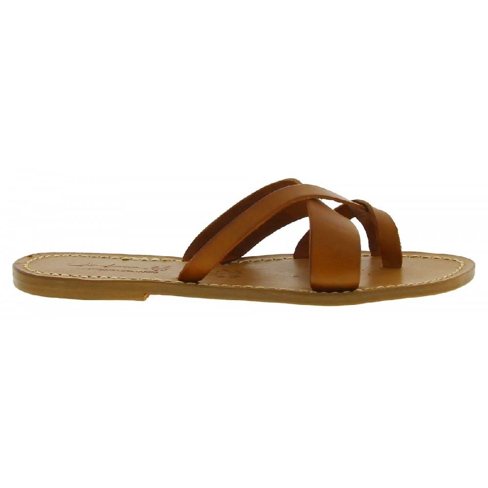Lartigiano Del Cuoio Ciabatte infradito da donna fatti a mano in pelle color cuoio Acquista Ora