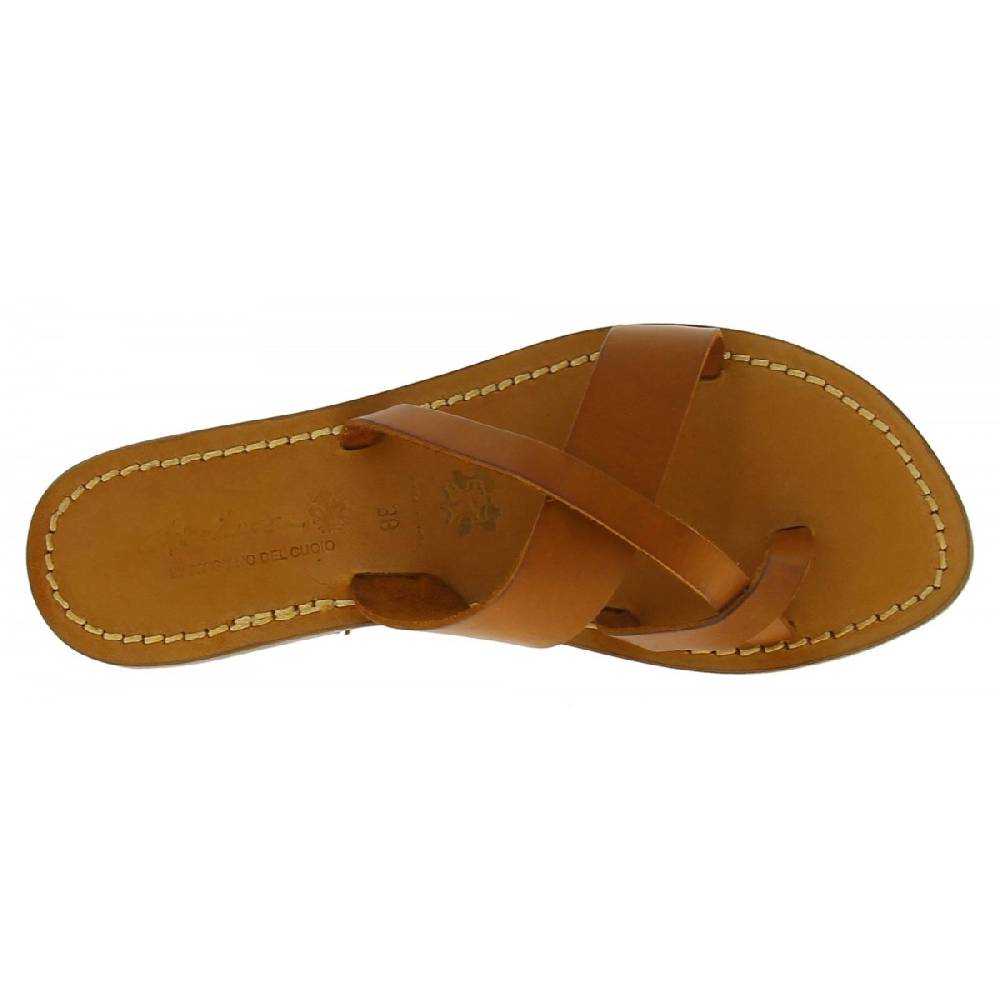 Lartigiano Del Cuoio Ciabatte infradito da donna fatti a mano in pelle color cuoio Acquista Ora