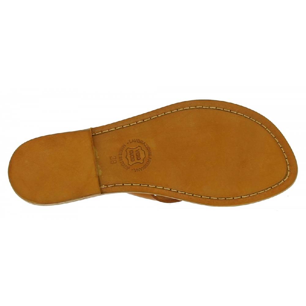 Lartigiano Del Cuoio Ciabatte infradito da donna fatti a mano in pelle color cuoio Acquista Ora