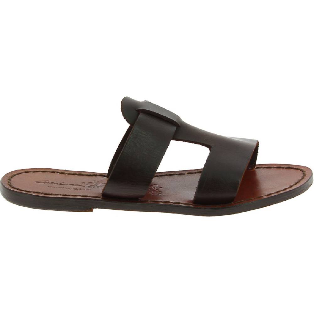 Lartigiano Del Cuoio Ciabatte donna in pelle marrone scuro artigianali Promozione Limitata