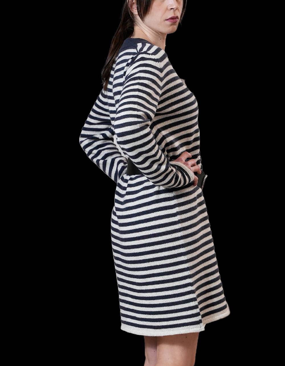 La Fabrique Aurelie Abito in Maglia Blu Navy e Bianco Saldi Di Fabbrica