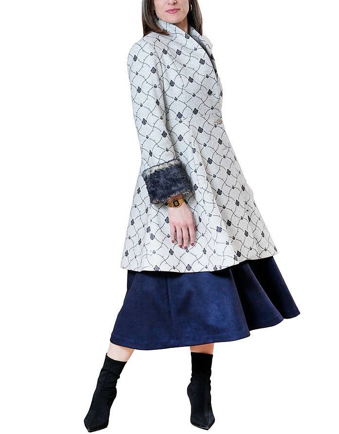 La Fabrique Mia Cappotto Svasato in Blu e Grigio Chiaro Fino Al -60%