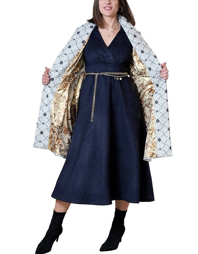 La Fabrique Mia Cappotto Svasato in Blu e Grigio Chiaro Fino Al -60%