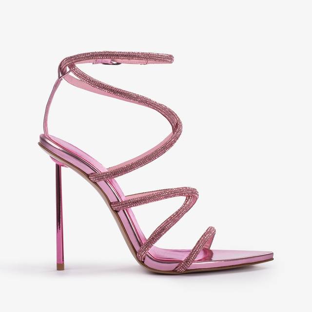 Le Silla Sandalo con fasce incrociate effetto pavé di Cristalli rosa dea