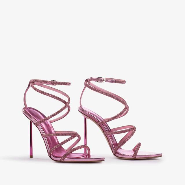 Le Silla Sandalo con fasce incrociate effetto pavé di Cristalli rosa dea Saldi Di Fabbrica