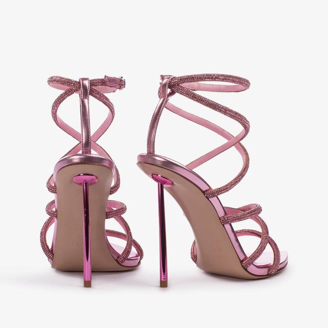 Le Silla Sandalo con fasce incrociate effetto pavé di Cristalli rosa dea Saldi Di Fabbrica