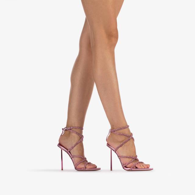 Le Silla Sandalo con fasce incrociate effetto pavé di Cristalli rosa dea Saldi Di Fabbrica