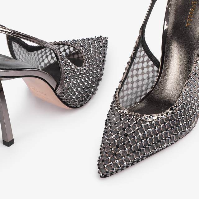 Le Silla Slingback gioiello rete peltro Nuovo