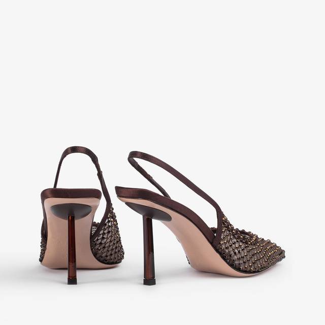 Le Silla Slingback gioiello rete marrone fondente Offerte stagionali