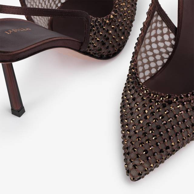Le Silla Slingback gioiello rete marrone fondente Offerte stagionali